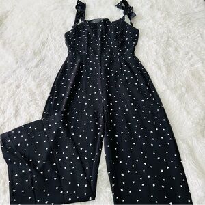 SHEIN Black and White Polka Dot Jumpsuit with Tie Straps